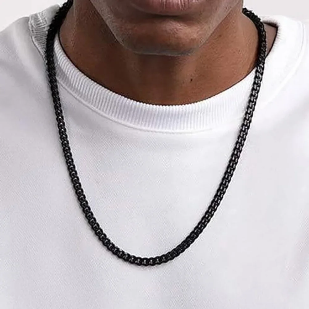 Miami Cuban Link Chain Necklace for Men Stainless Black-6mm Plated Hip Hop